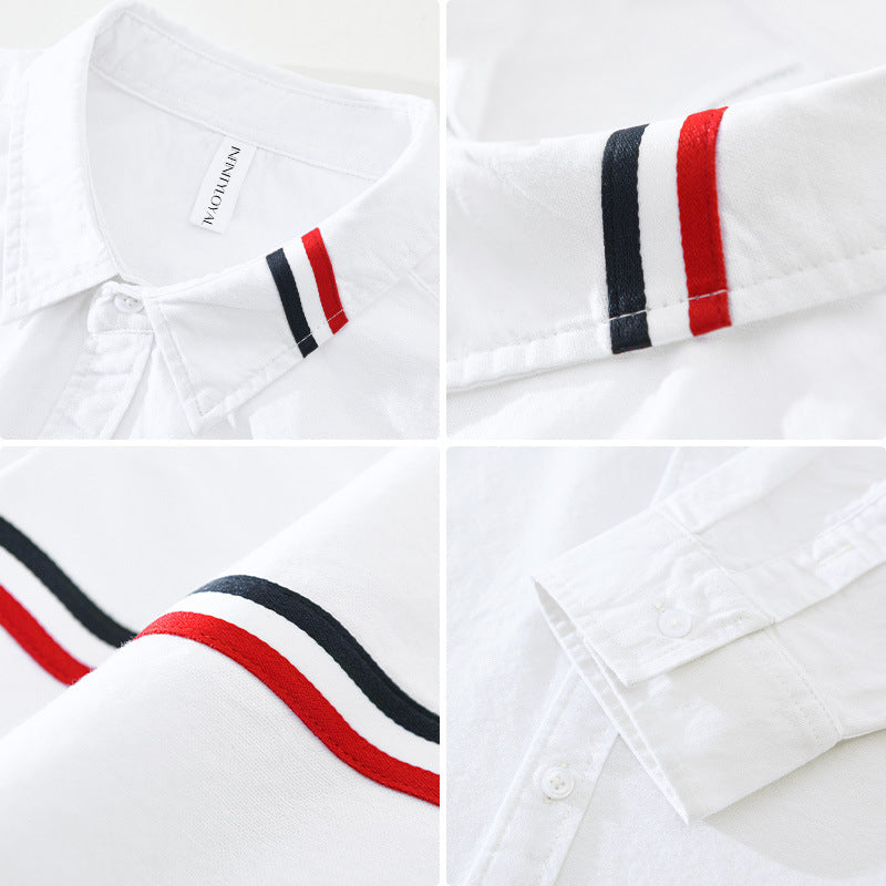 Nicolas - Men's Button-Front Oxford Shirt with Striped Chest Band