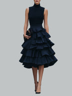 Nicole - Women's Sleeveless Mock-Neck Tiered Ruffle Dress