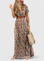 Nikka - Women's Printed V-Neck Dress with Belted Waist