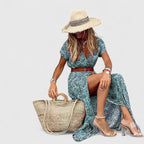Nikka - Women's Printed V-Neck Dress with Belted Waist
