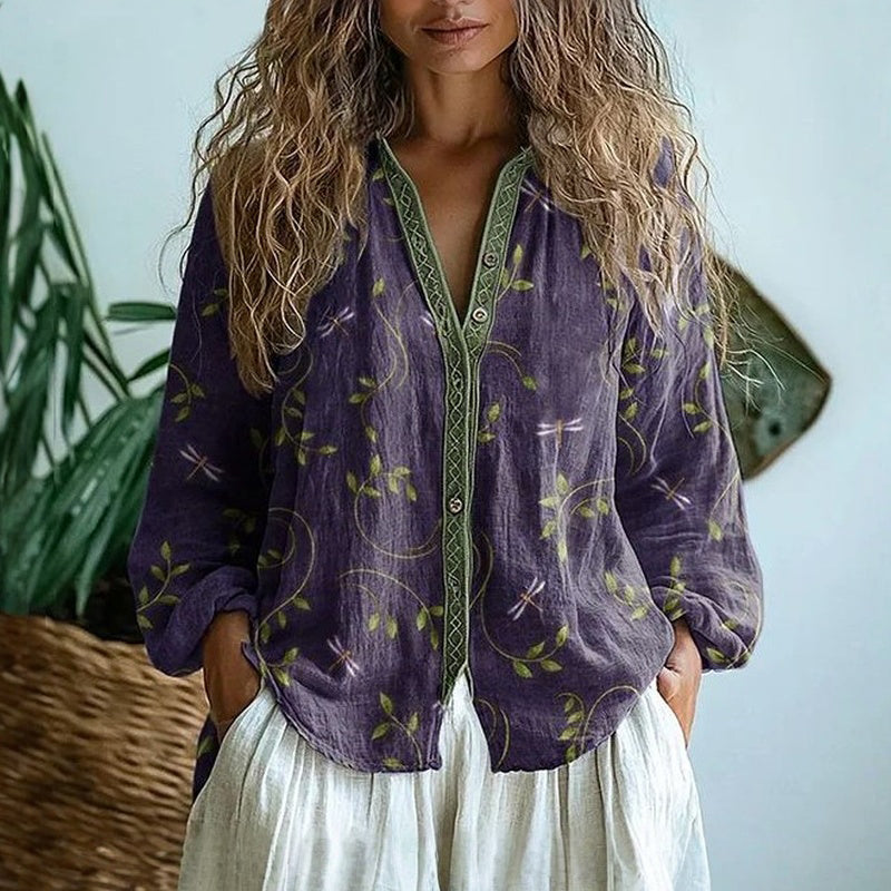 Nora - Women's Button-Front botanical Shirt