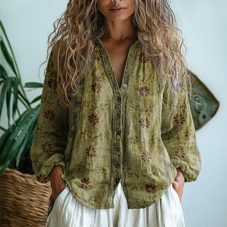 Nora - Women's Button-Front botanical Shirt