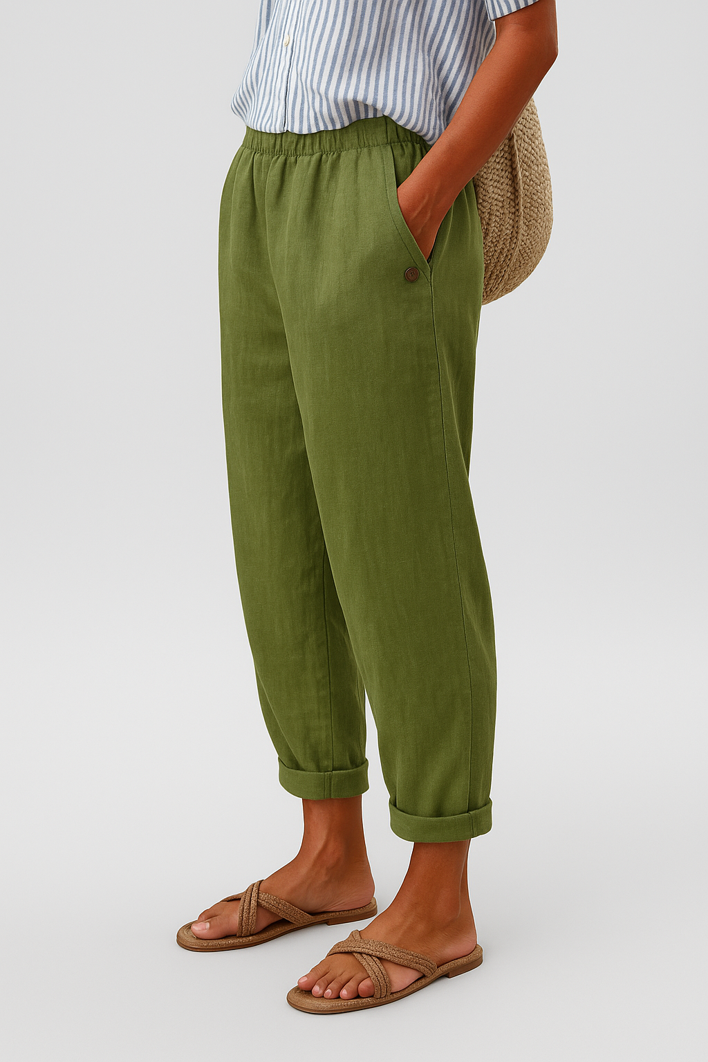 Odessa - Women's Straight-Leg Cropped Pants with Rolled Cuffs