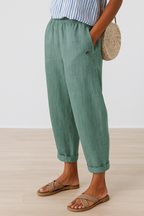 Odessa - Women's Straight-Leg Cropped Pants with Rolled Cuffs