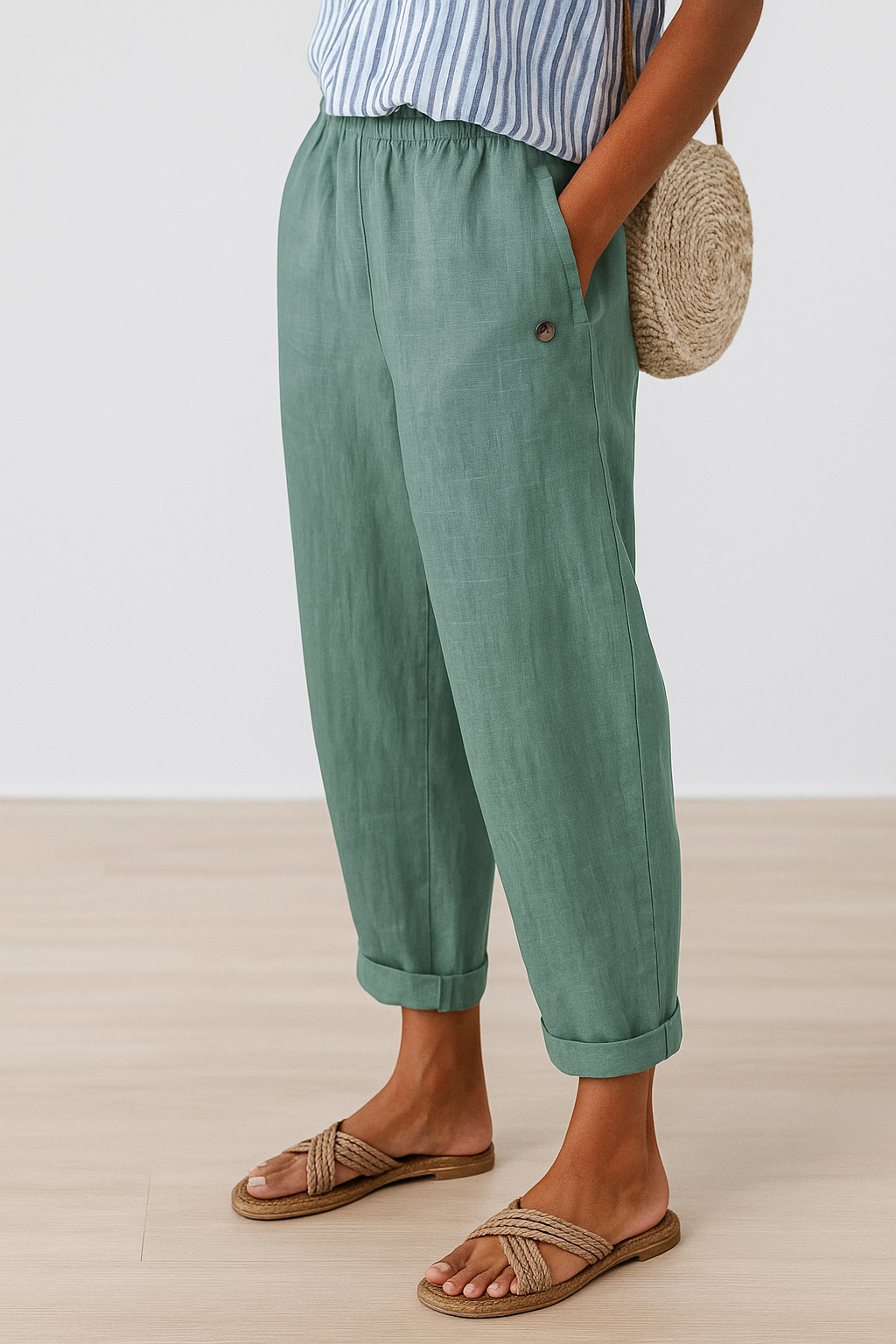 Odessa - Women's Straight-Leg Cropped Pants with Rolled Cuffs