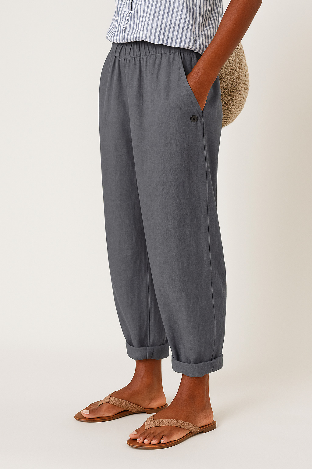 Odessa - Women's Straight-Leg Cropped Pants with Rolled Cuffs