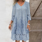 Olivia - Women's Lace-Trim Button-Front Dress