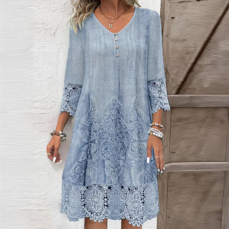 Olivia - Women's Lace-Trim Button-Front Dress