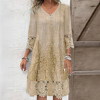 Olivia - Women's Lace-Trim Button-Front Dress