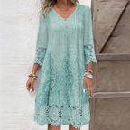 Olivia - Women's Lace-Trim Button-Front Dress