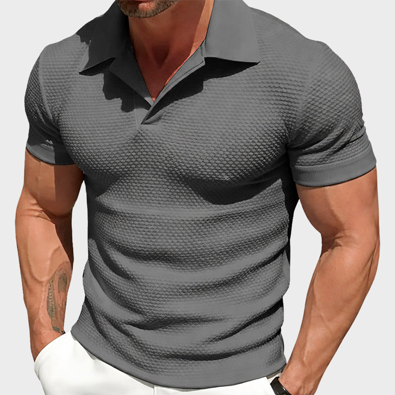 Oscar - Men's Textured Knit Open Collar Polo
