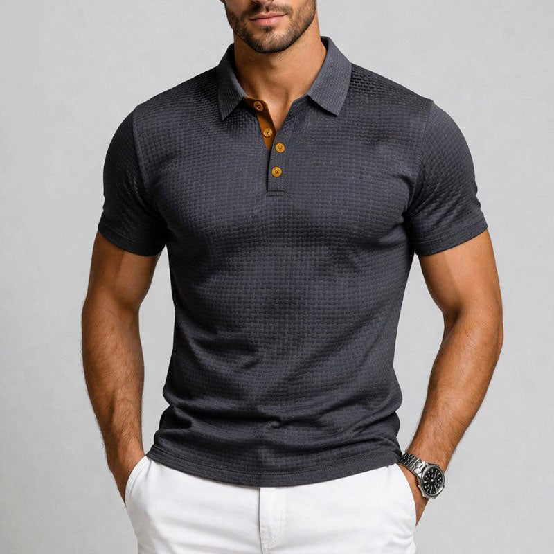 Owen - Men's Contrast Placket Waffle-Knit Polo