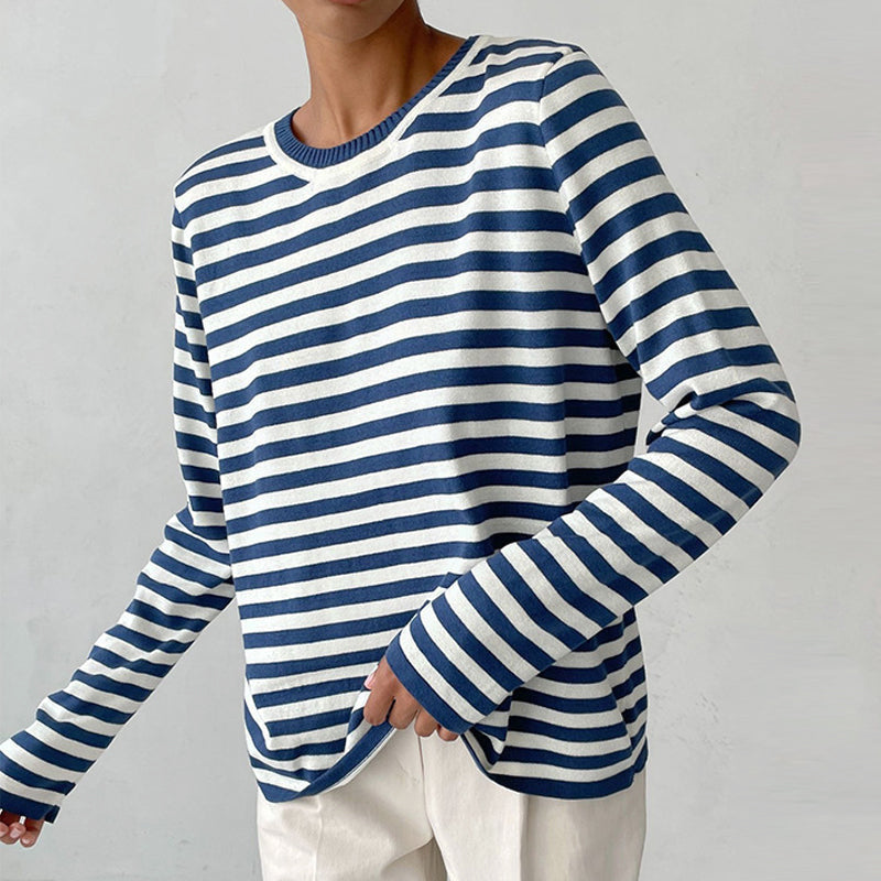 Paloma - Women's Striped Long Sleeve Crew Neck Knit Top