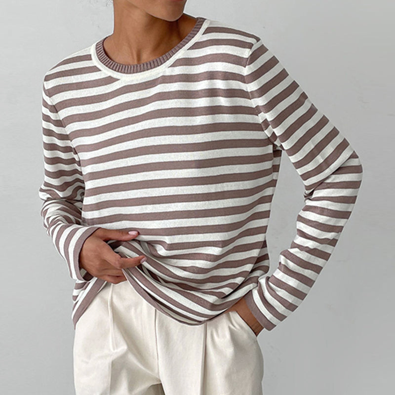 Paloma - Women's Striped Long Sleeve Crew Neck Knit Top