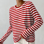 Paloma - Women's Striped Long Sleeve Crew Neck Knit Top