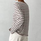 Paloma - Women's Striped Long Sleeve Crew Neck Knit Top