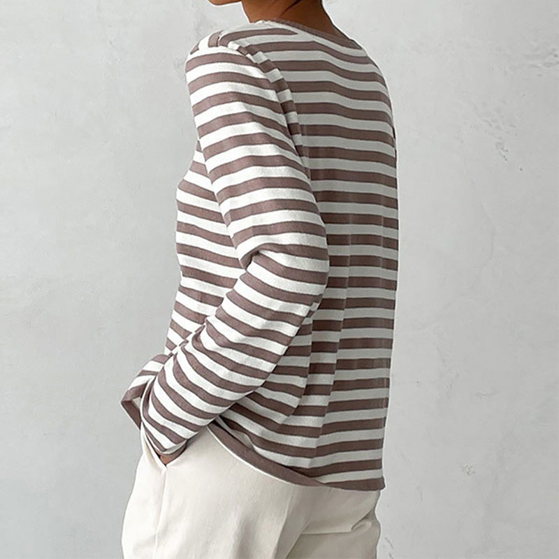 Paloma - Women's Striped Long Sleeve Crew Neck Knit Top