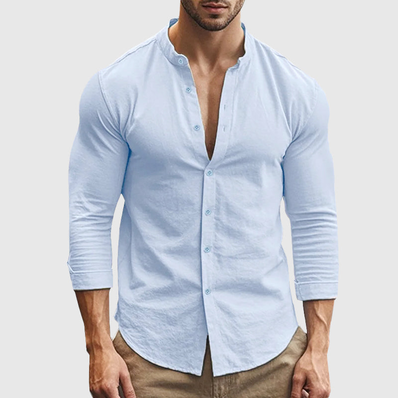 Parker - Men's Mandarin Collar Button-Front Shirt