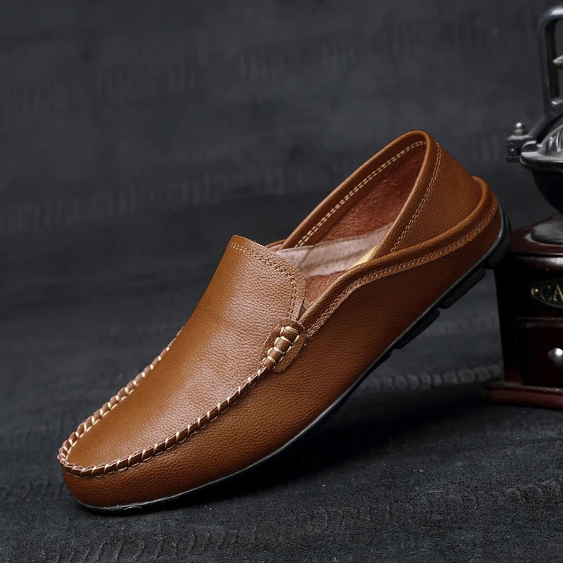 Paul - Men's Leather Moc Toe Slip-On Loafers