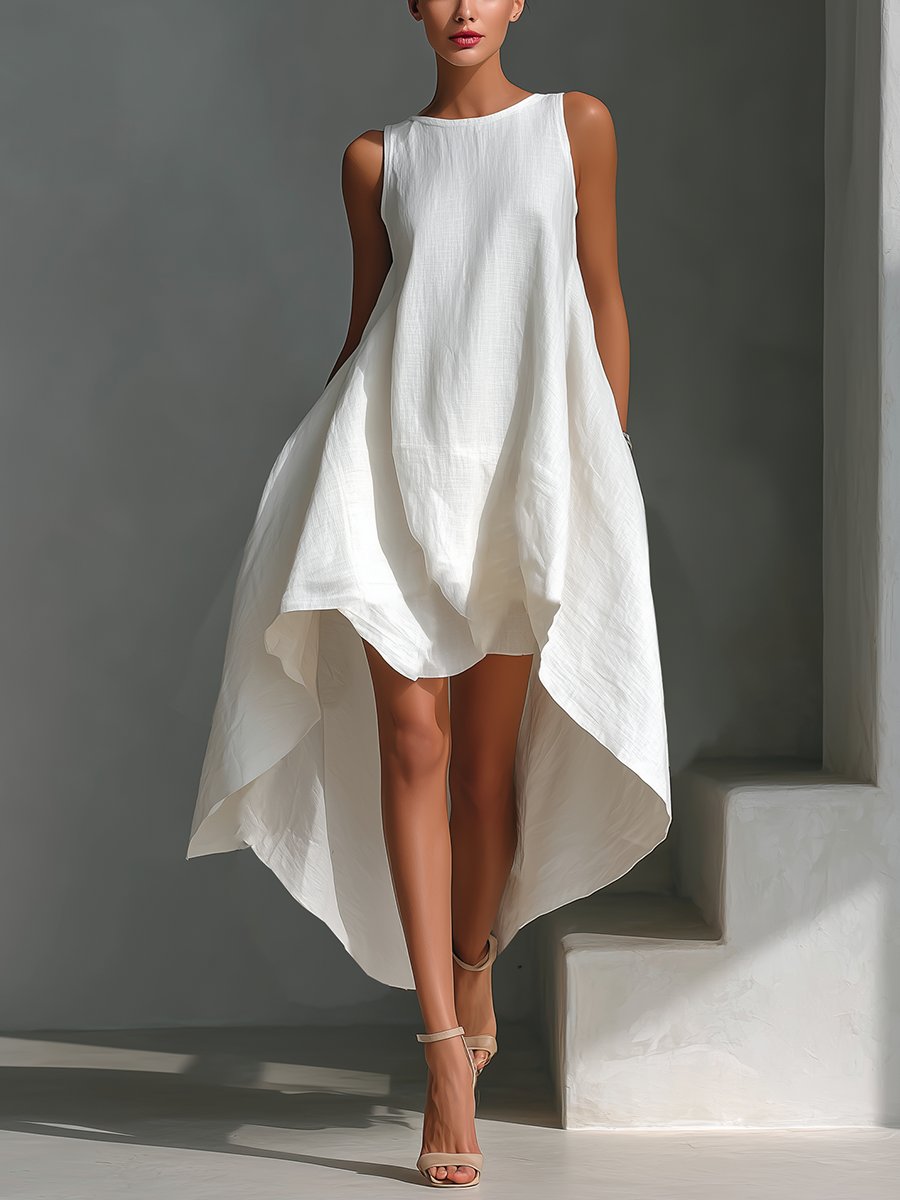 Piper - Women's Sleeveless High-Low Handkerchief-Hem Linen Dress