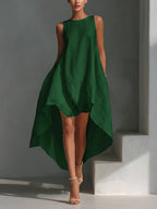 Piper - Women's Sleeveless High-Low Handkerchief-Hem Linen Dress