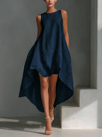 Piper - Women's Sleeveless High-Low Handkerchief-Hem Linen Dress