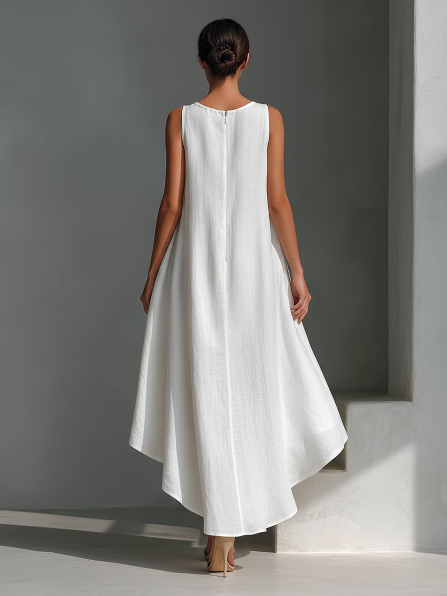 Piper - Women's Sleeveless High-Low Handkerchief-Hem Linen Dress