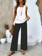 Portia - Women's Layered Sleeveless Top & Wide-Leg Printed Pants Set