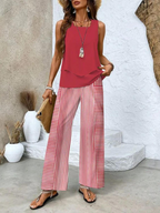 Portia - Women's Layered Sleeveless Top & Wide-Leg Printed Pants Set