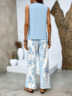 Portia - Women's Layered Sleeveless Top & Wide-Leg Printed Pants Set