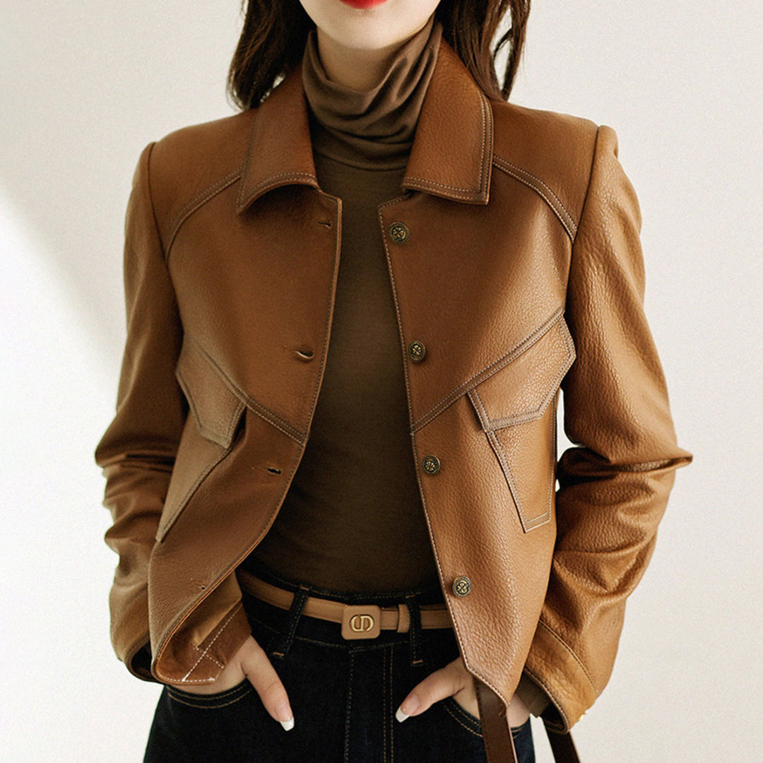 Raelynn - Women's Cropped Oversized Leather Jacket