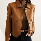 Raelynn - Women's Cropped Oversized Leather Jacket