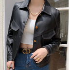 Raelynn - Women's Cropped Oversized Leather Jacket
