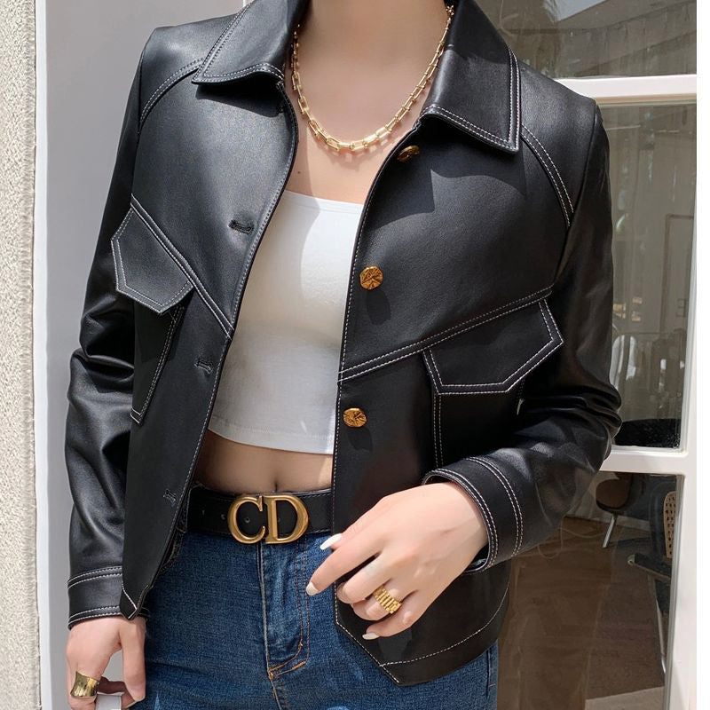 Raelynn - Women's Cropped Oversized Leather Jacket