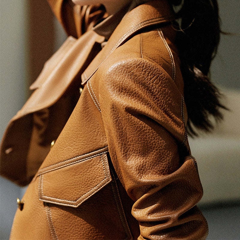 Raelynn - Women's Cropped Oversized Leather Jacket