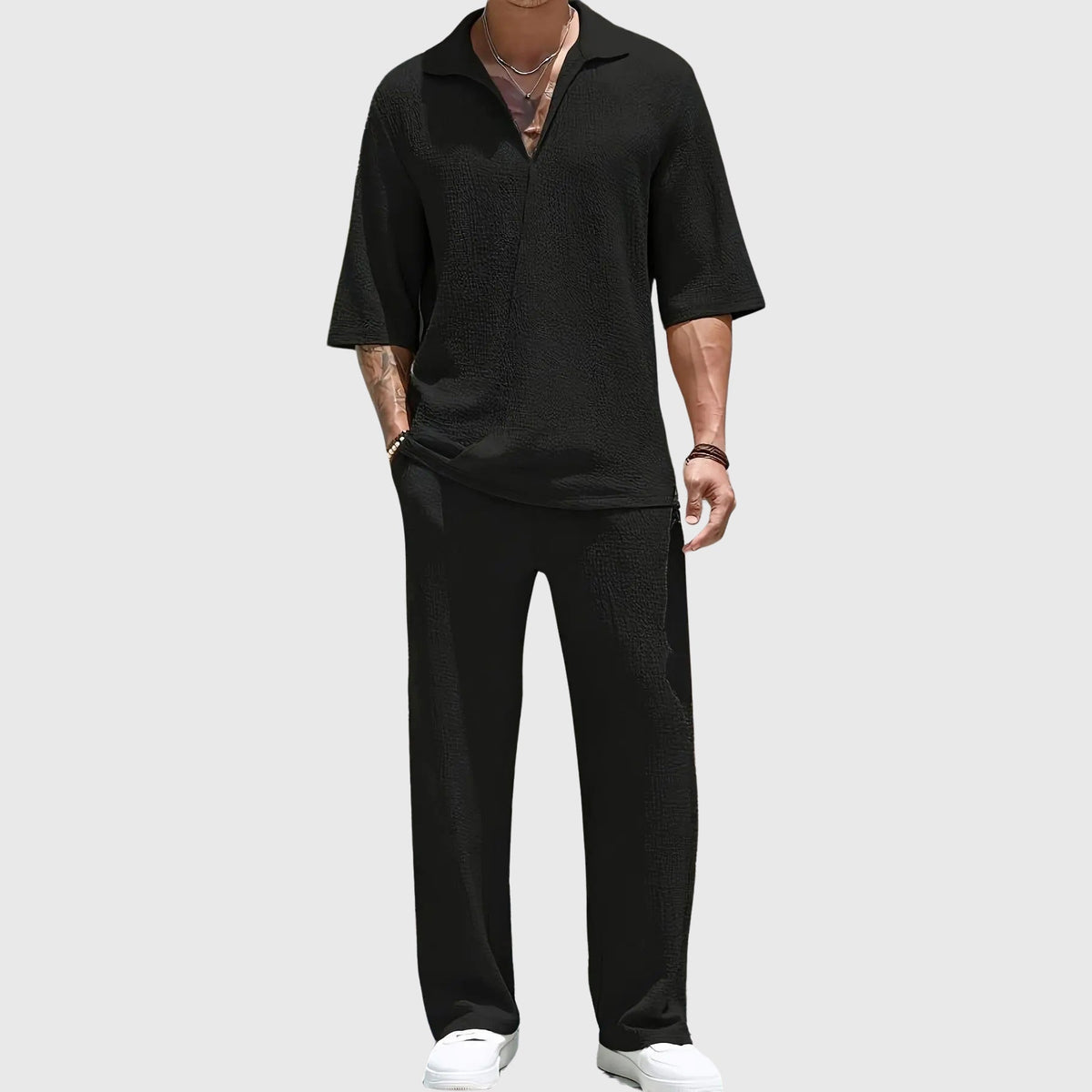Raymond - Men's Textured Crinkle Knit Half-Placket Set