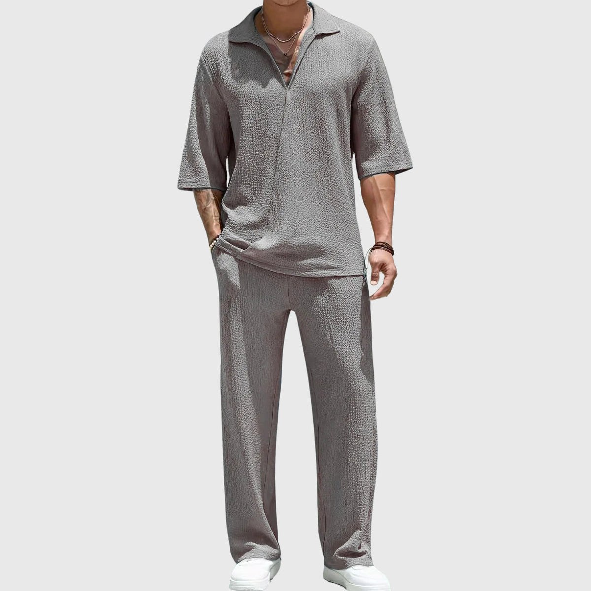 Raymond - Men's Textured Crinkle Knit Half-Placket Set
