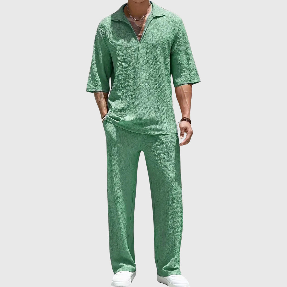 Raymond - Men's Textured Crinkle Knit Half-Placket Set