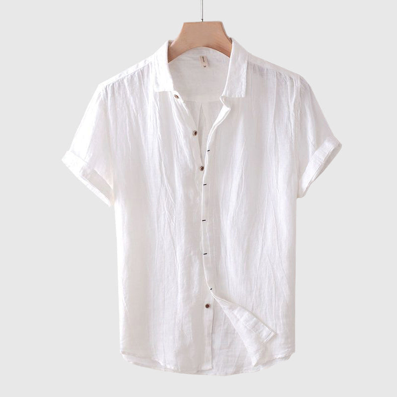 Reid - Men's Button-Front Linen Shirt with Rolled Sleeves