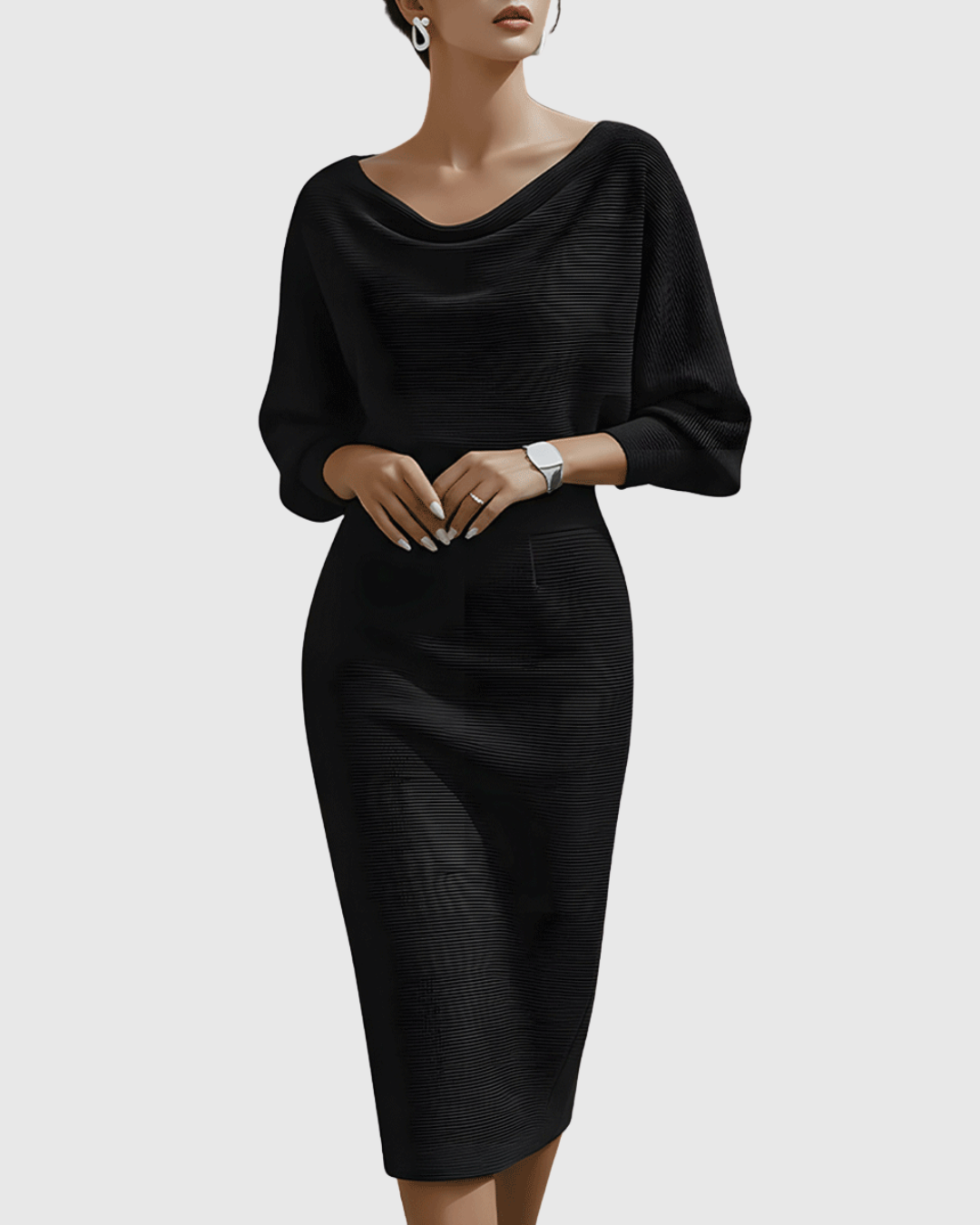 Reina - Women's Cowl Neck Long Sleeve Bodycon Dress