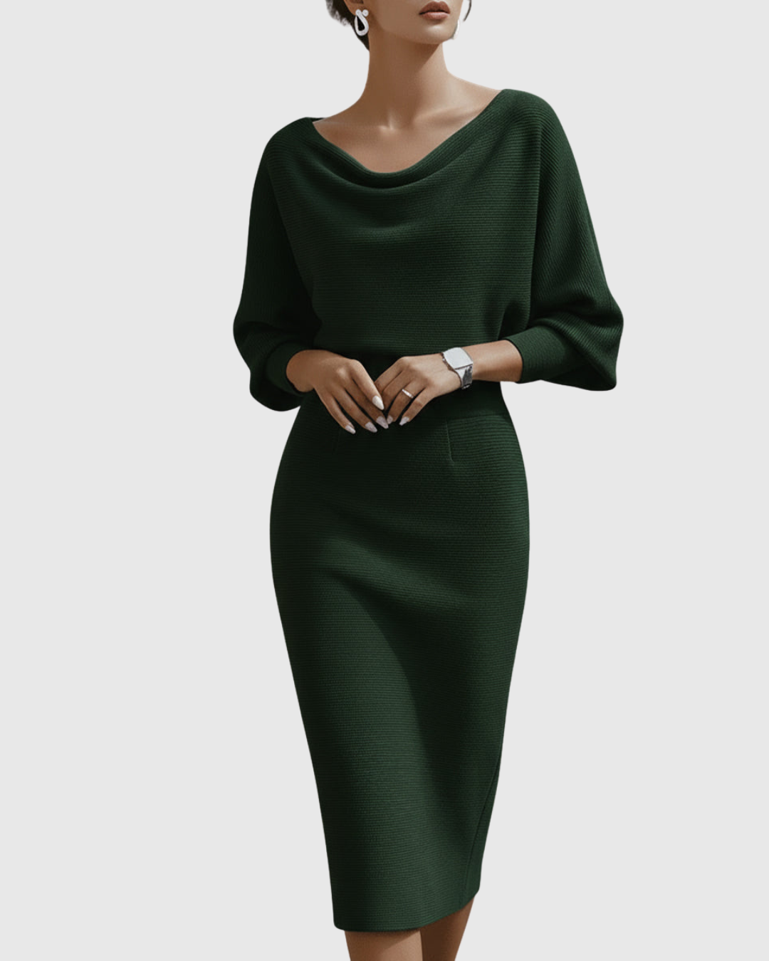 Reina - Women's Cowl Neck Long Sleeve Bodycon Dress
