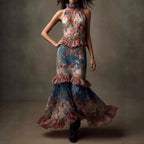 Rhea - Women's Halter High-Neck Floral Dress