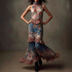 Rhea - Women's Halter High-Neck Floral Dress
