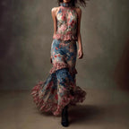 Rhea - Women's Halter High-Neck Floral Dress