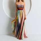 Riley - Women's Striped Strapless Pleated Chiffon Dress