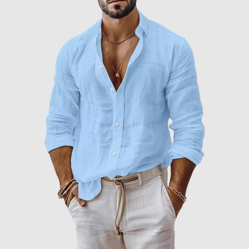 River - Men's Long Sleeve Button-Front Linen Shirt