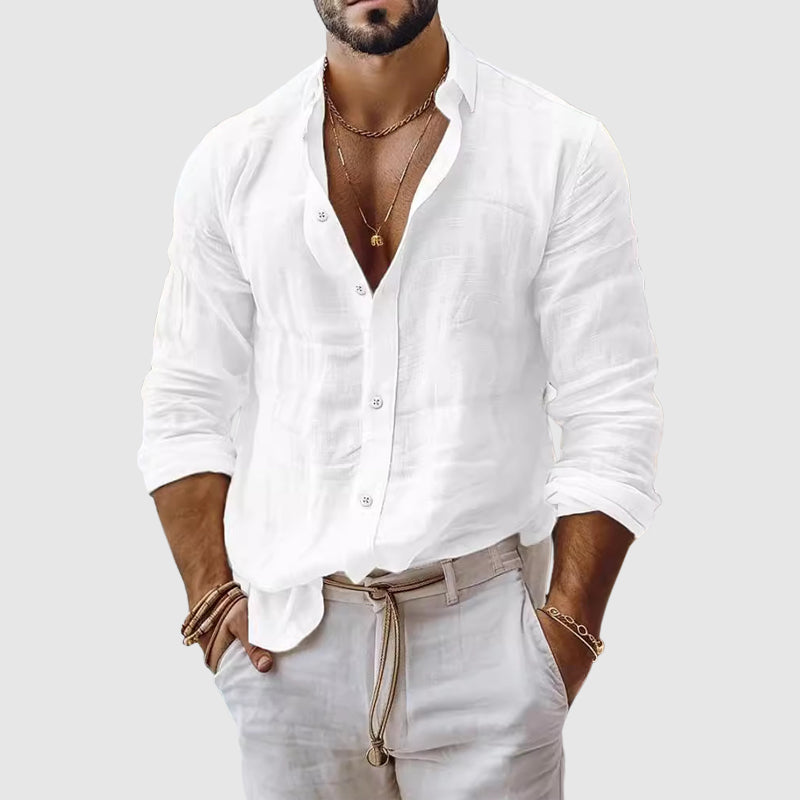 River - Men's Long Sleeve Button-Front Linen Shirt