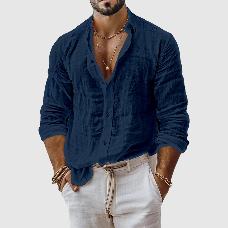 River - Men's Long Sleeve Button-Front Linen Shirt