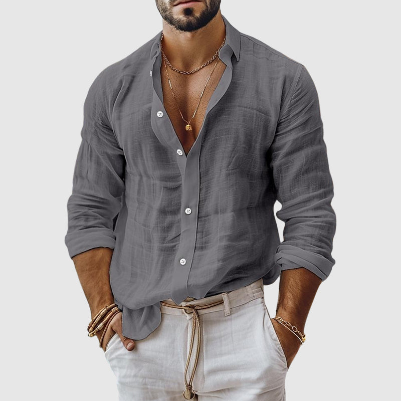 River - Men's Long Sleeve Button-Front Linen Shirt