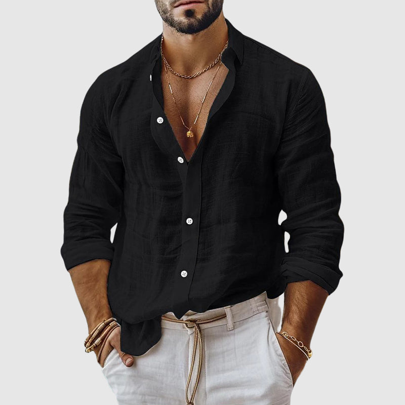 River - Men's Long Sleeve Button-Front Linen Shirt